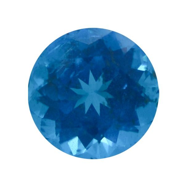 Faceted neon blue apatite showing electric teal color on neutral background