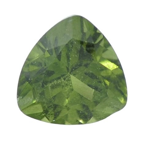 Faceted chrome diopside gemstone showing rich forest green color on neutral background