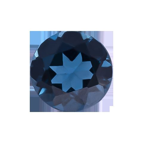 London blue topaz faceted oval gemstone showing deep steely blue color on neutral background