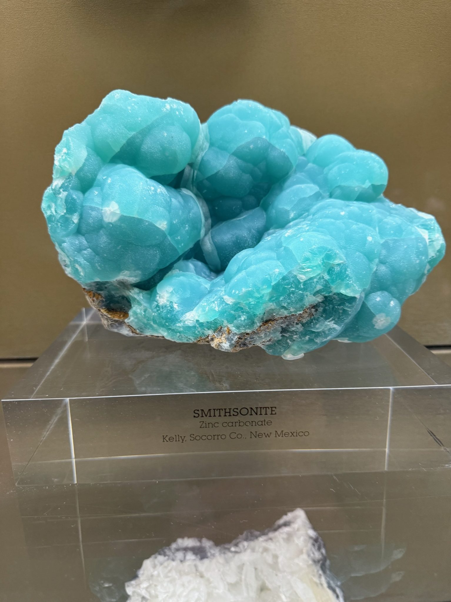 Blue smithsonite botryoidal specimen showing translucent robin's-egg blue surface