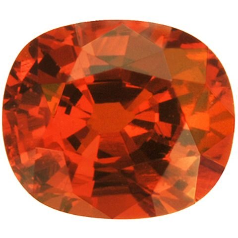 Faceted vivid orange spessartine mandarin garnet on neutral background