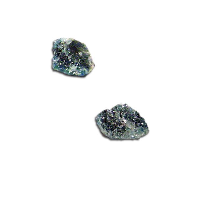 Trolleite palm stone showing blue-green color with white and gray inclusions on neutral background
